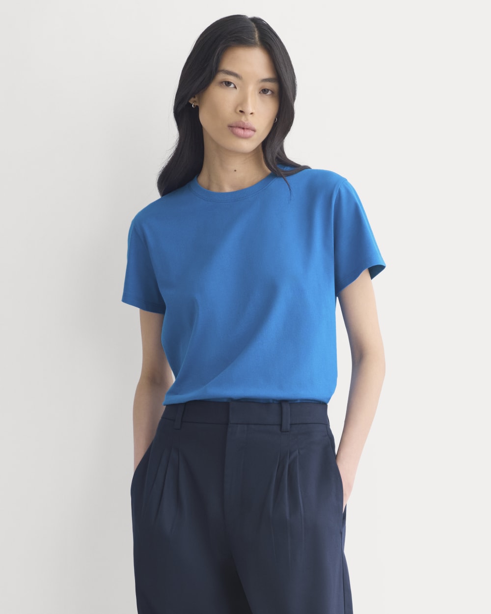 The Box-Cut Tee in Essential Cotton in Imperial Blue — front view