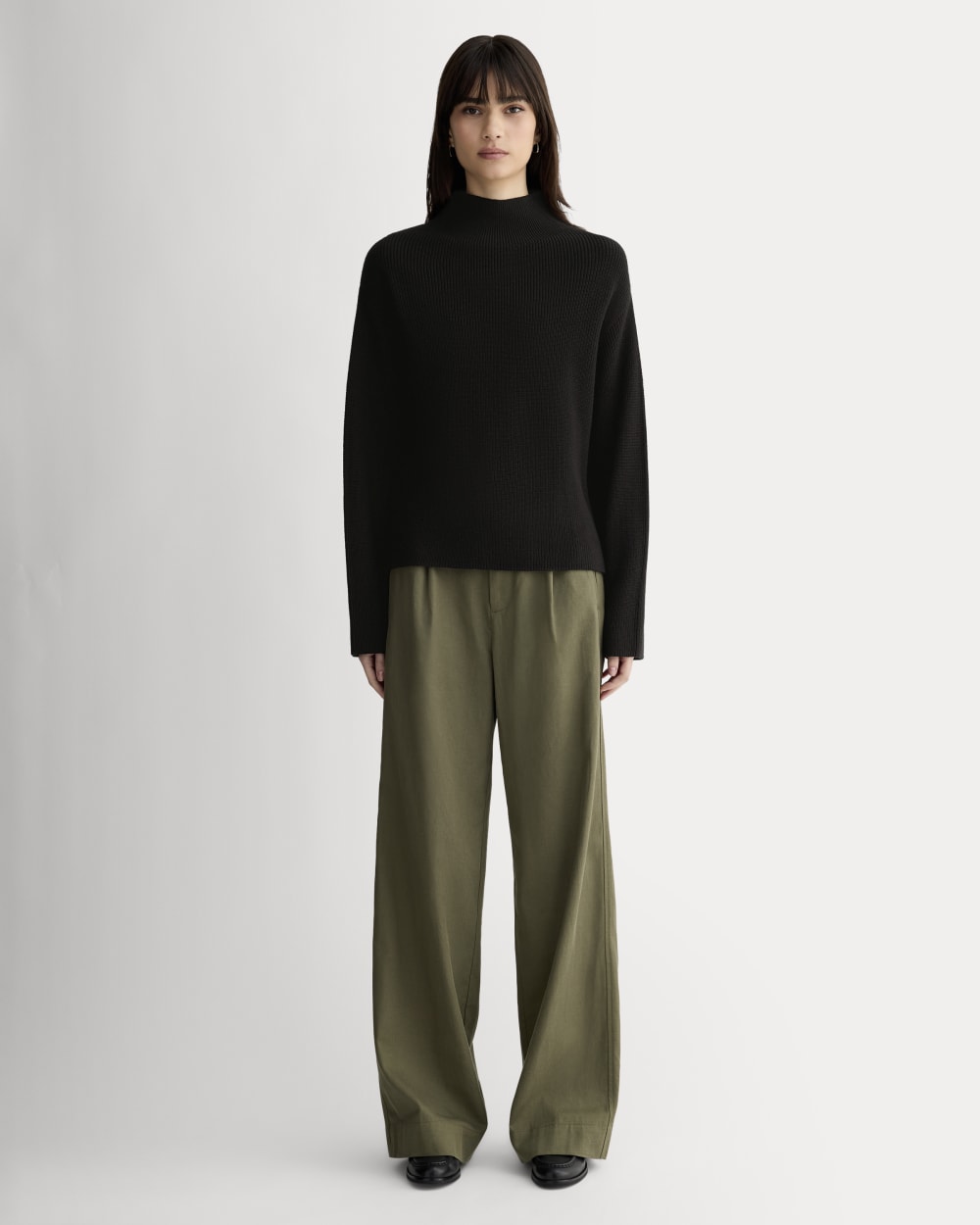 The Slouchy Funnel Neck in Everyday Cotton in Black — detail view