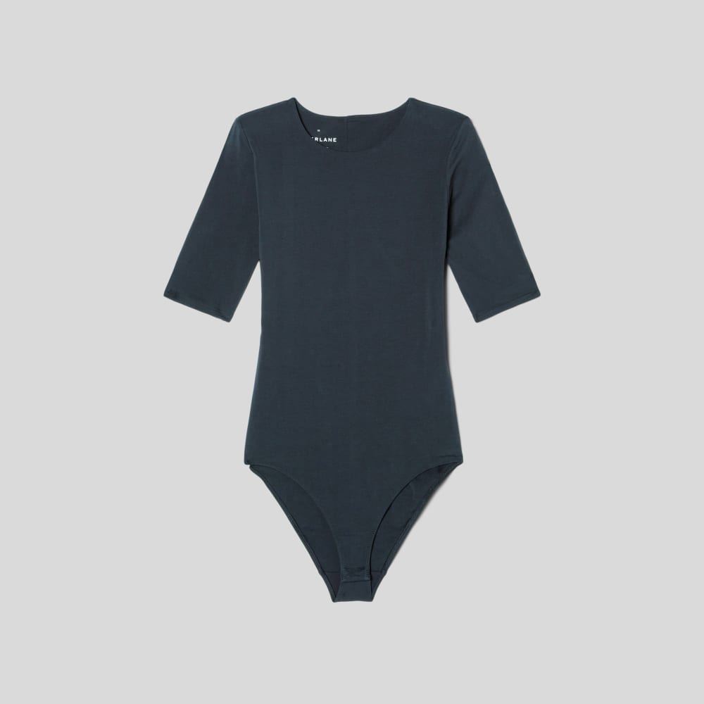 The Short-Sleeve Crew Neck Bodysuit in Black — alternate view