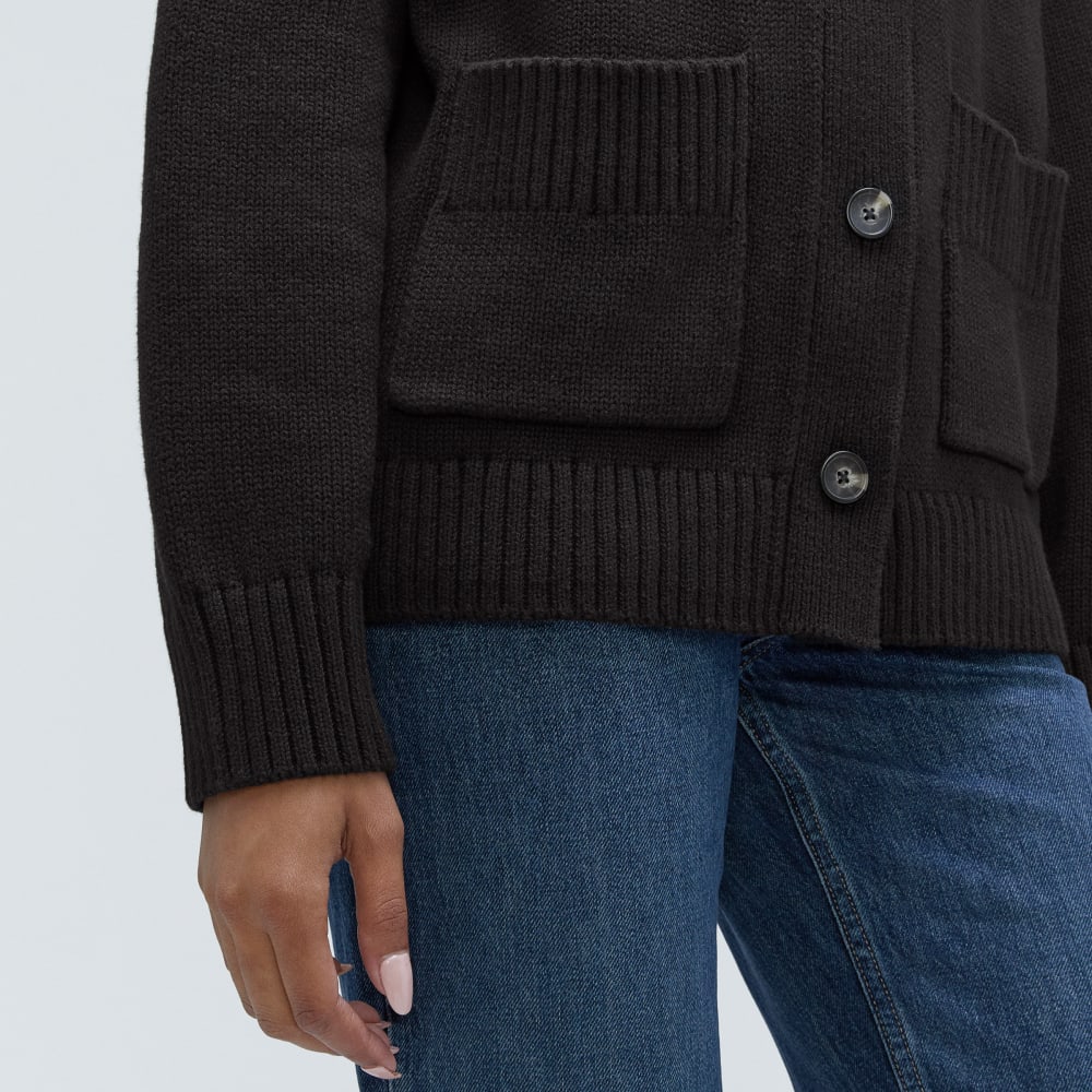 The Cotton Chore Sweater Jacket in Black — detail view