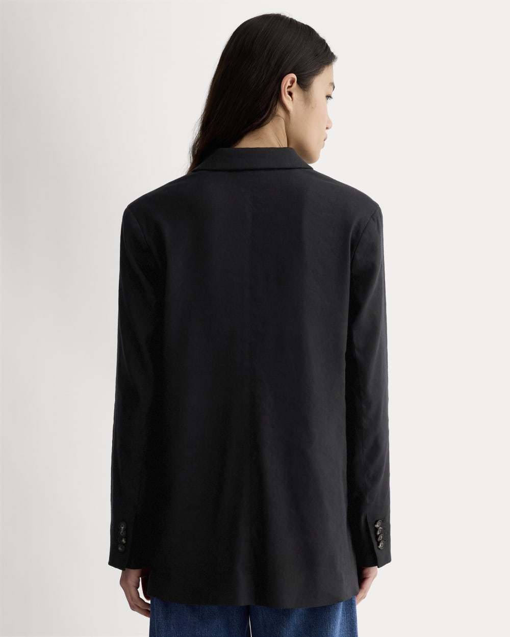 The Oversized Blazer in Buttersmooth in Black — detail view