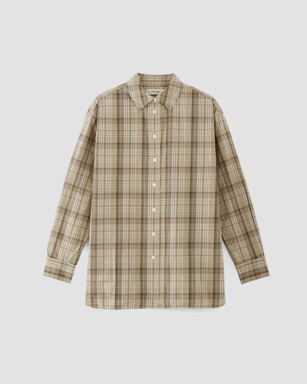 The Supima® Cotton Boyfriend Shirt in Pale Khaki Plaid — alternate view