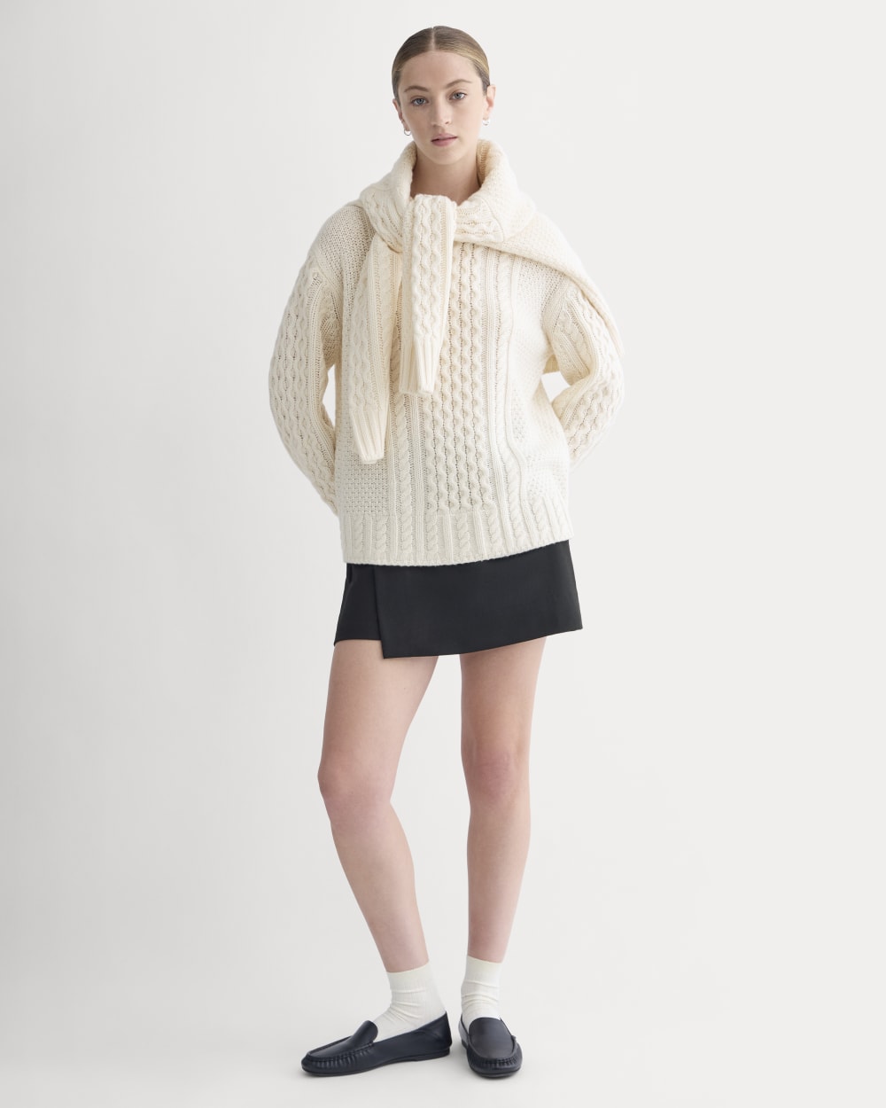 Cable Sweater in Luxe Merino in Bone — detail view