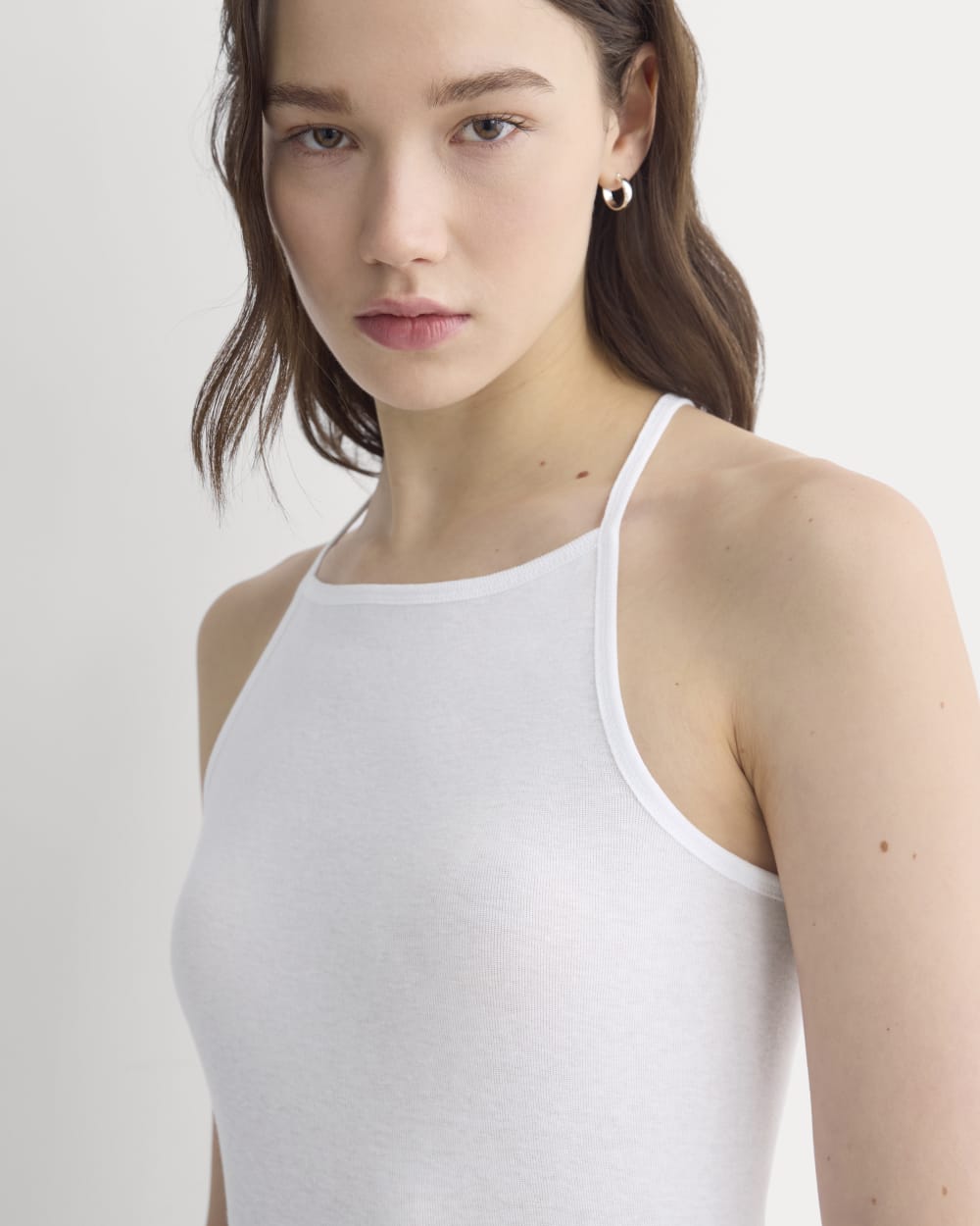 Tissue Narrow Racerback Tank in White — detail view