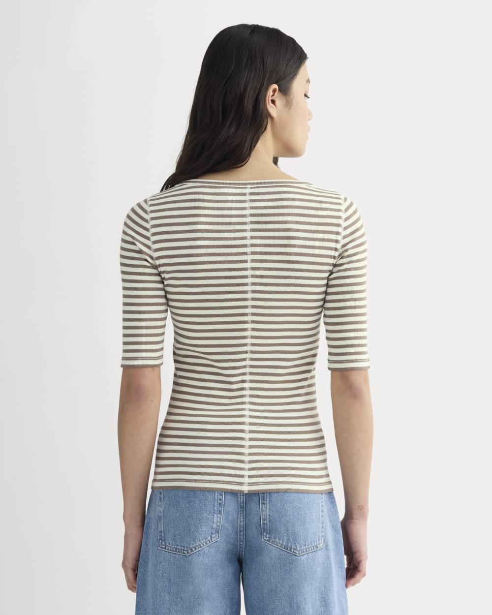 The Luxe Rib Scoop-Neck Tee in Bone / Deep Taupe — detail view