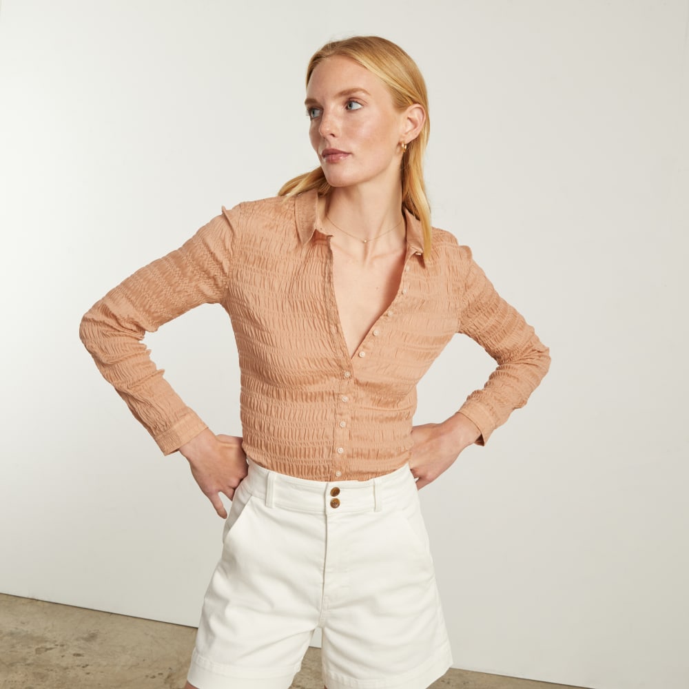 The Button Smock Top in Hazelnut — alternate view