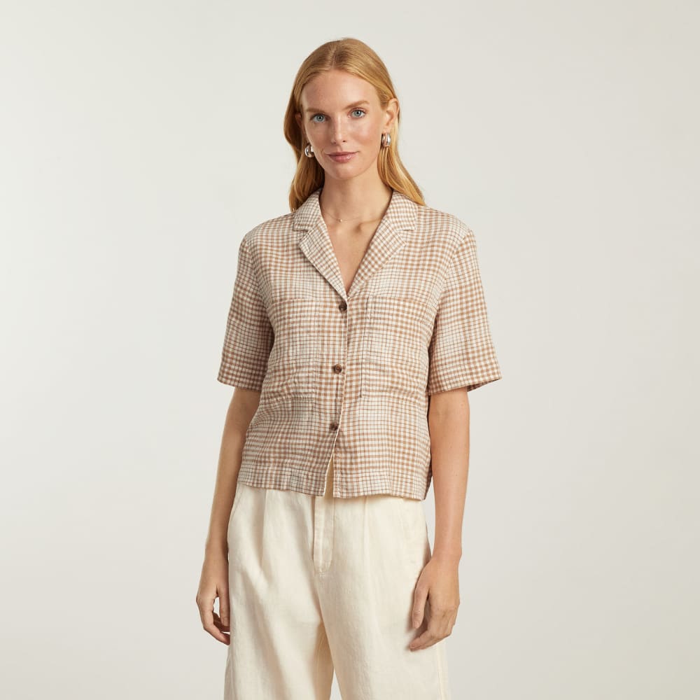 The Linen Workwear Shirt in Iced Coffee Grid — alternate view
