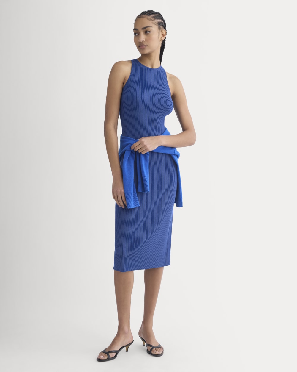 Cutaway Ribbed Midi Dress in Estate Blue — front view