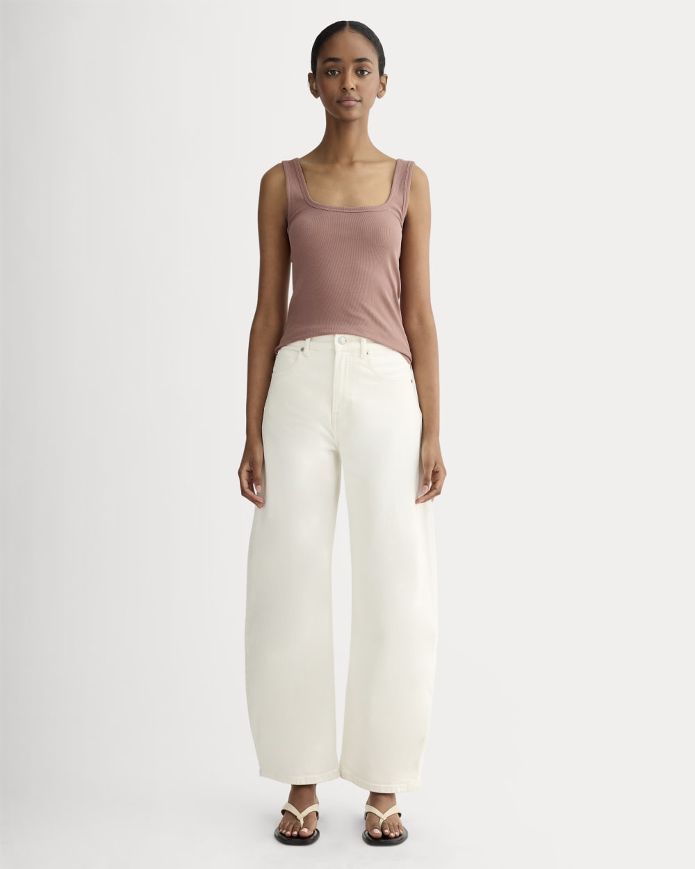 The Luxe Rib Square-Neck Tank in Rose Dusk — detail view