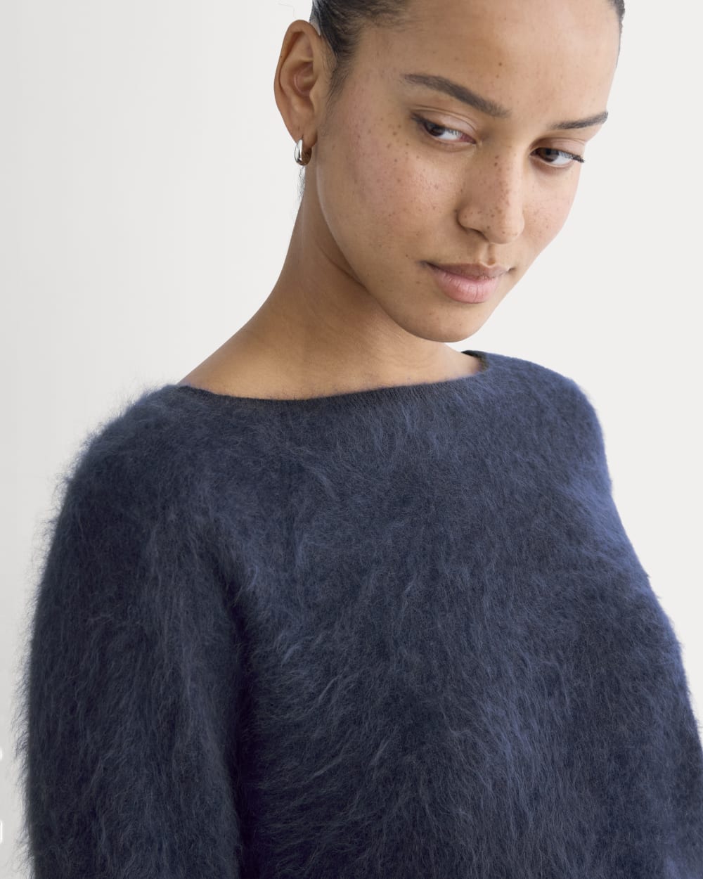 Lush Cashmere Boatneck Sweater in Starry Navy — detail view