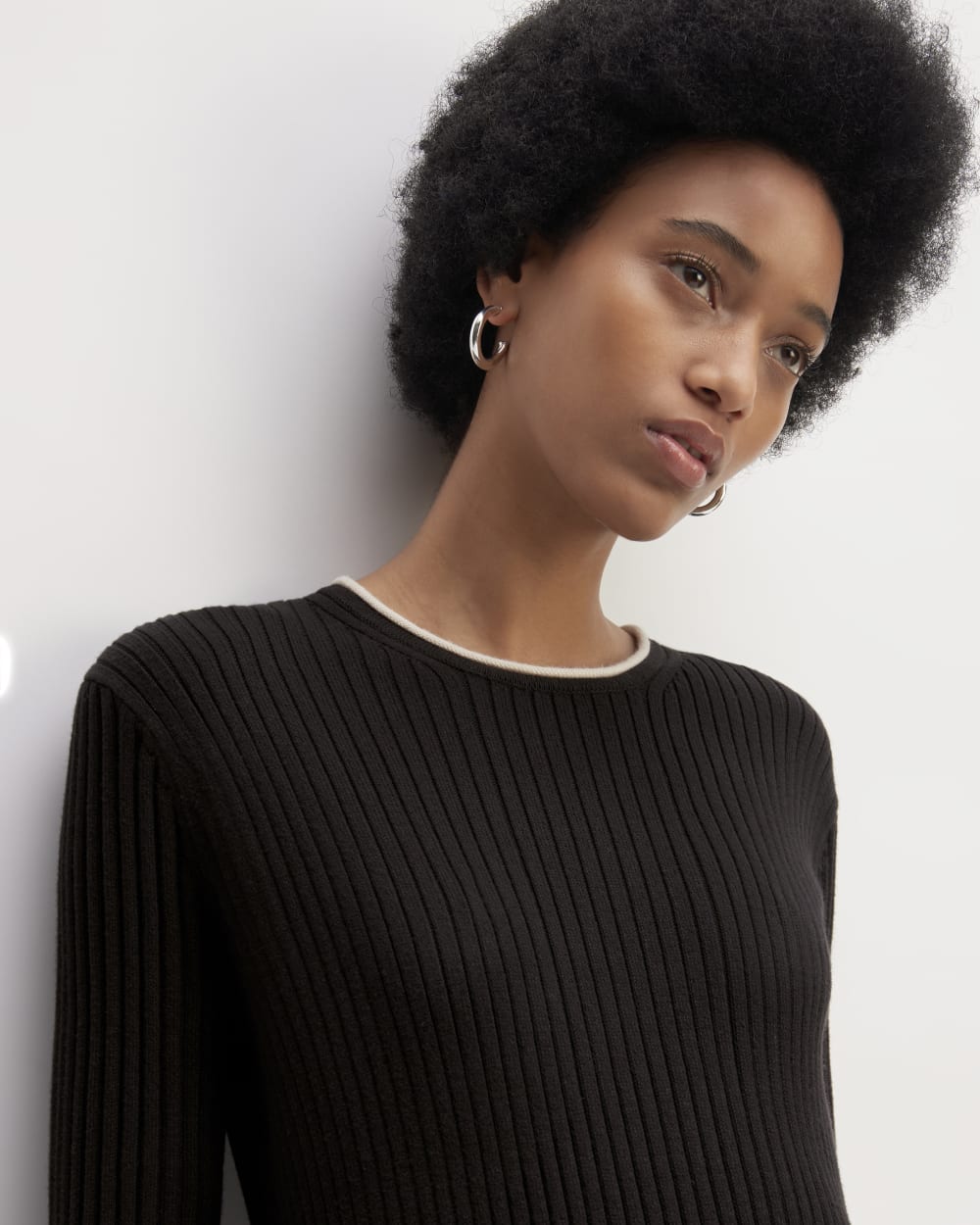 The Cotton Wide Rib Midi Dress in Black — detail view