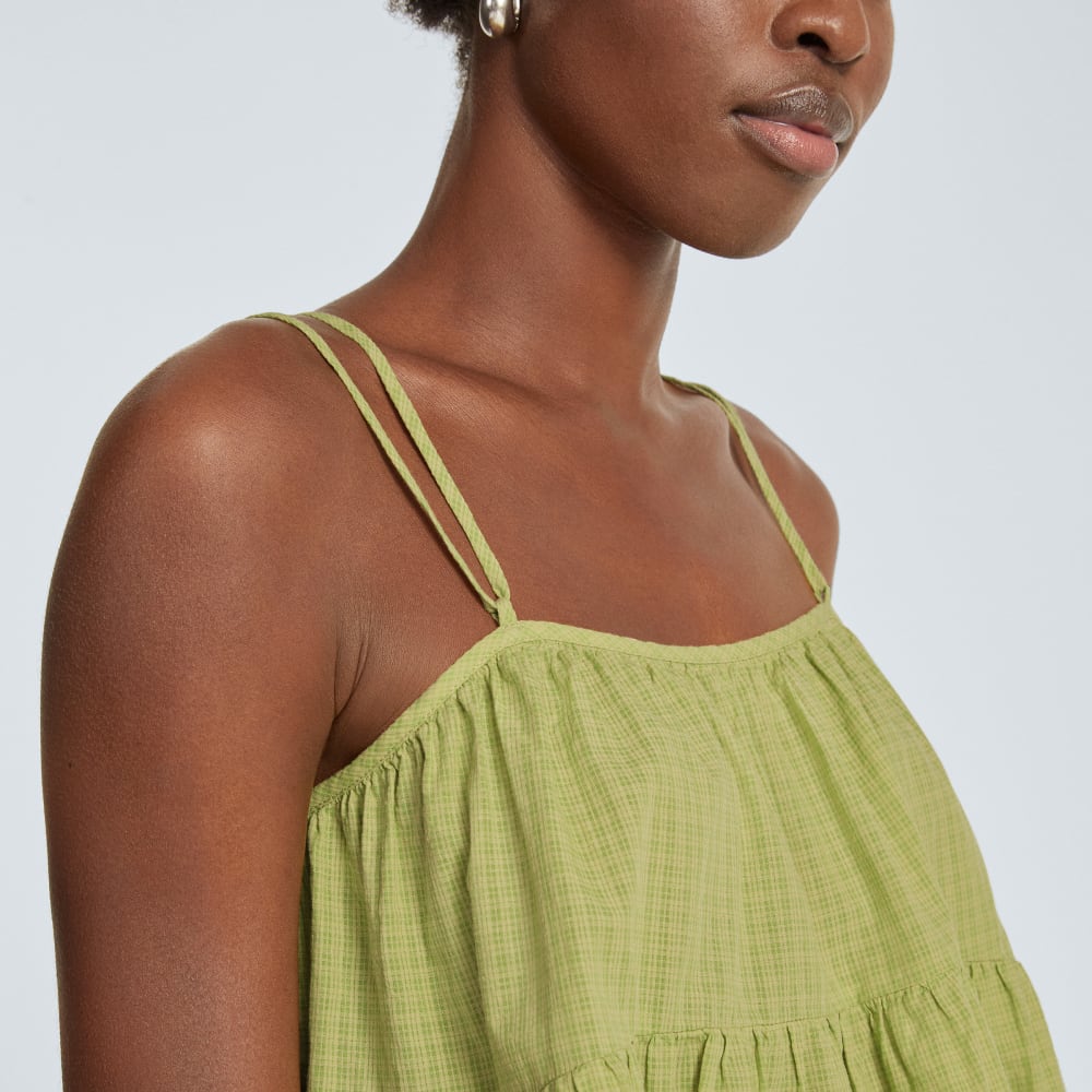 The Billow Cami in Pickled Pepper Plaid — detail view