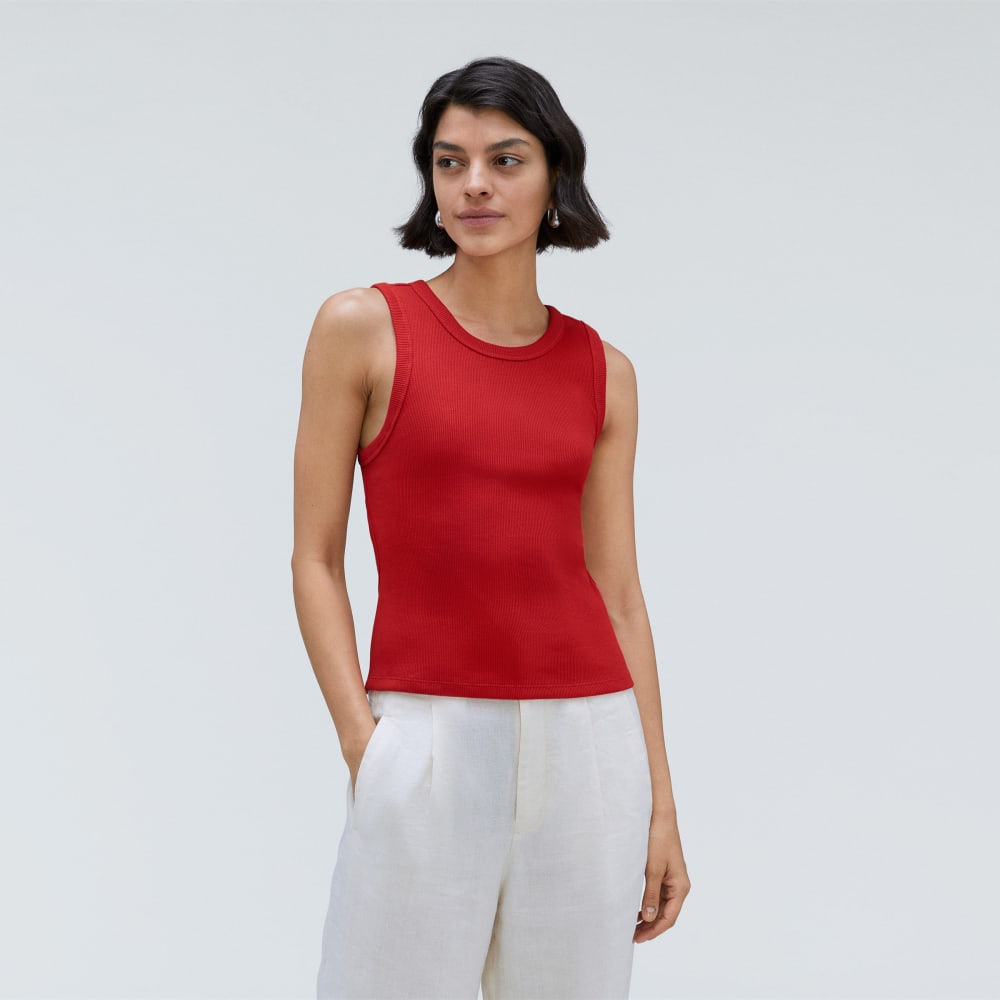 The Ribbed Cutout Tank in Ruby — front view