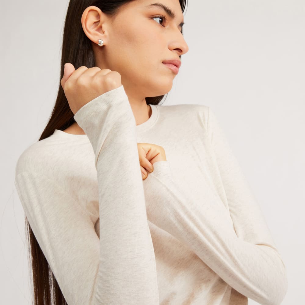 The Organic Cotton Long-Sleeve Crew in Oatmeal — detail view