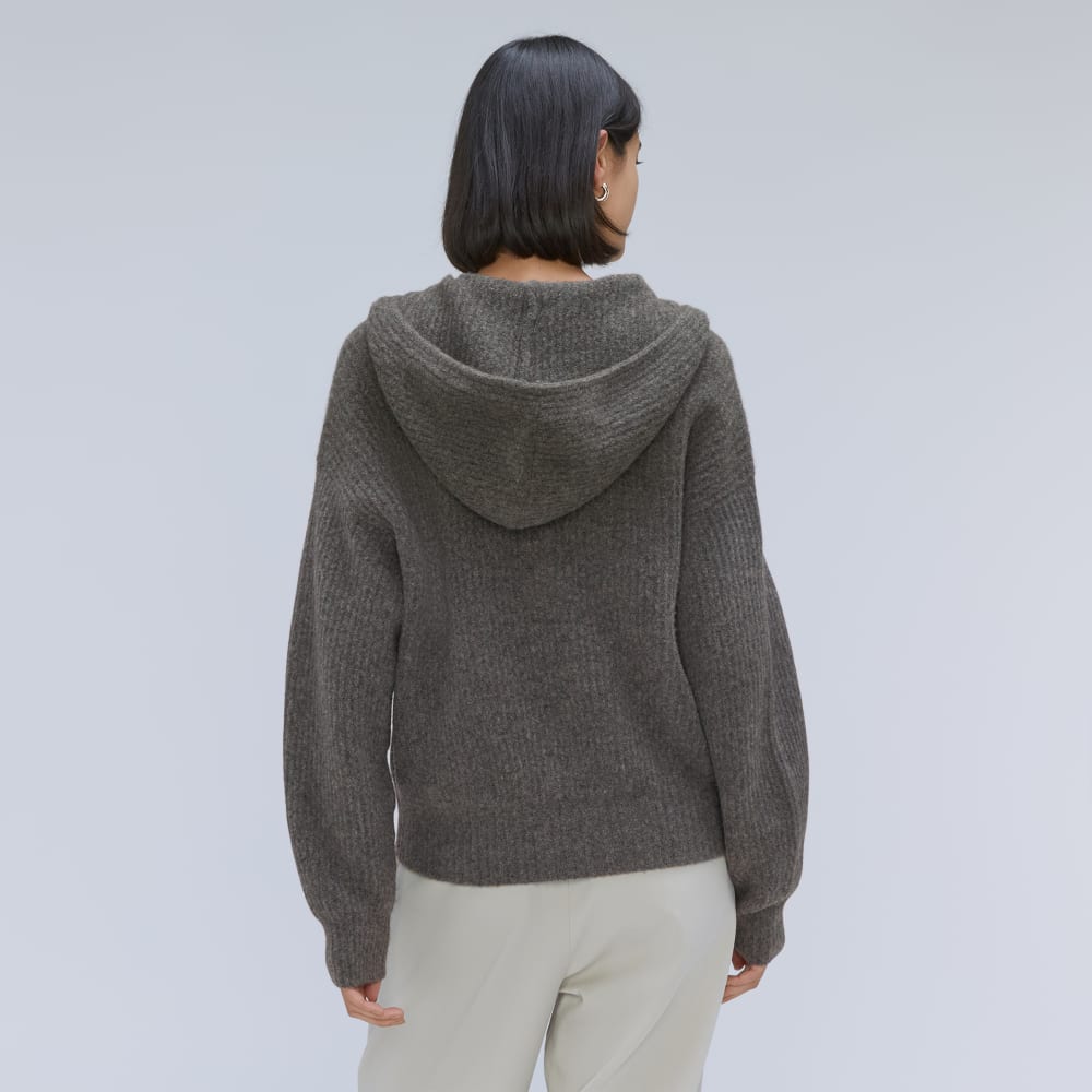 The Cozy-Stretch Hooded Cardigan in Heathered Charcoal — detail view