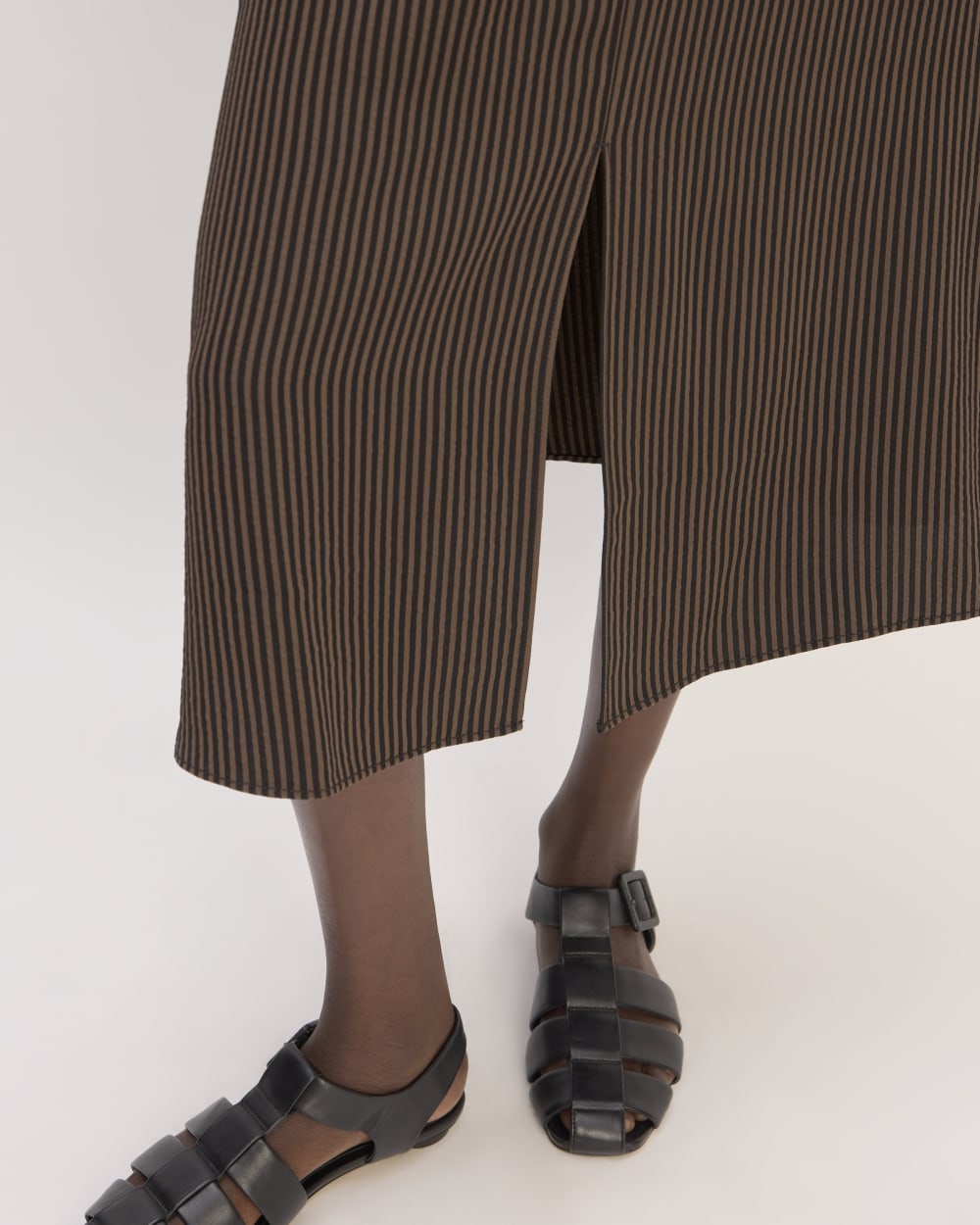 The Mini Jacquard Stripe Slip Skirt in Cocoa / Black — detail view