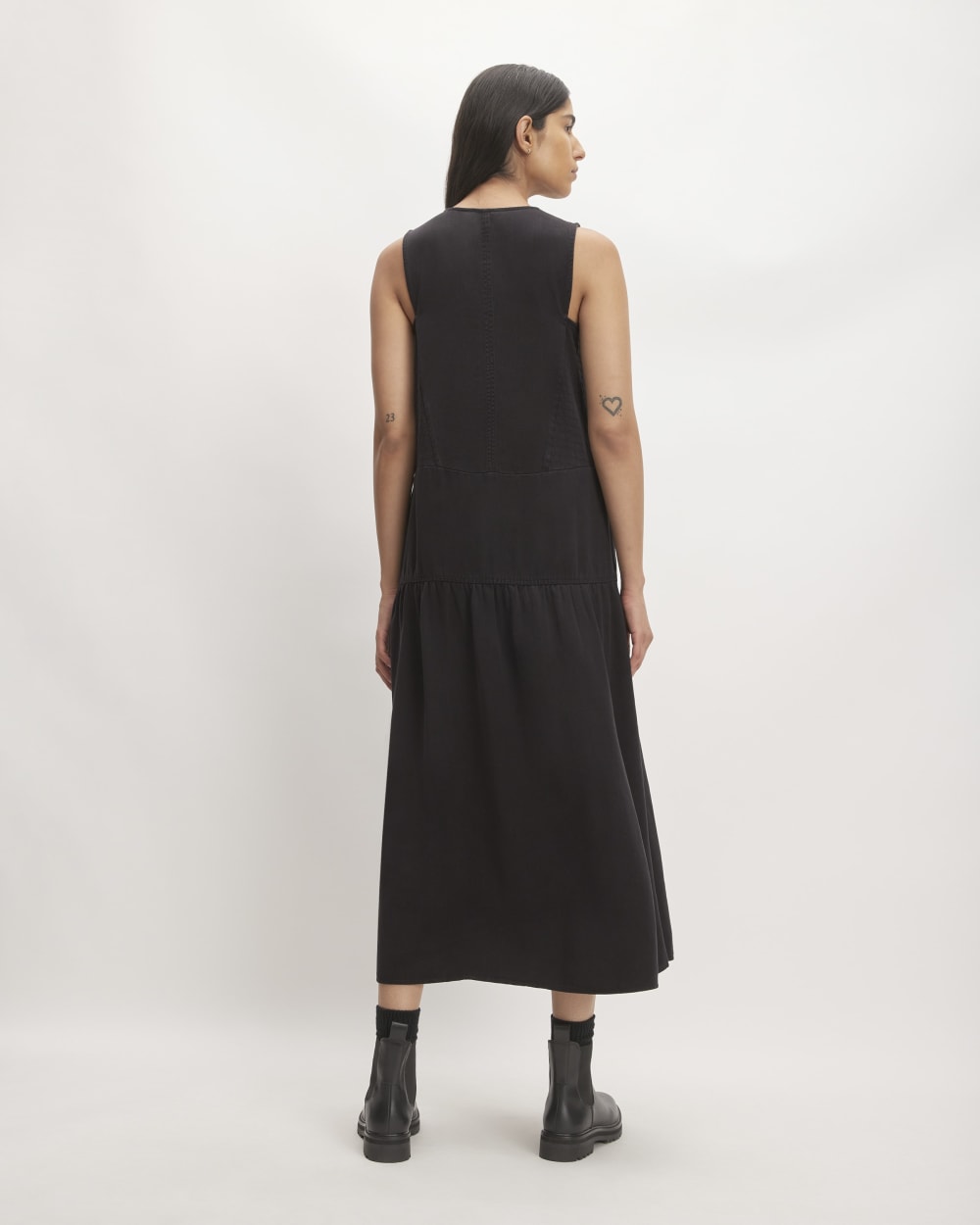 The TENCEL™ V-Neck Dress in Black — detail view