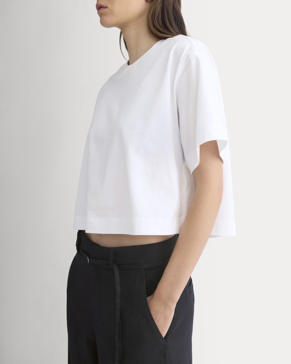 Forever Jersey Cropped Tee in White — detail view
