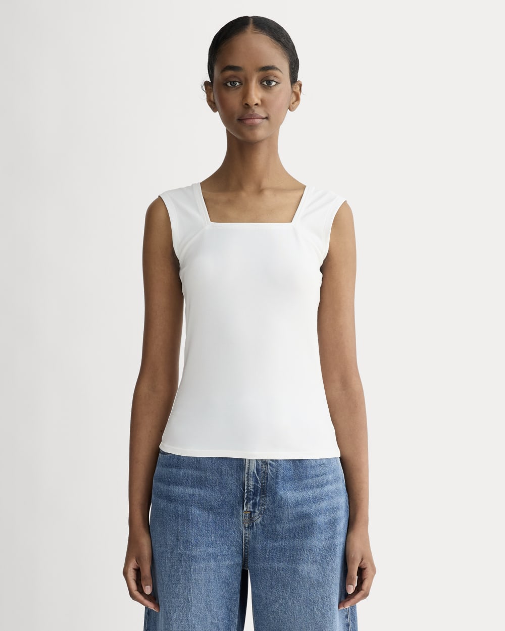 The Form Square-Neck Tank in White — front view
