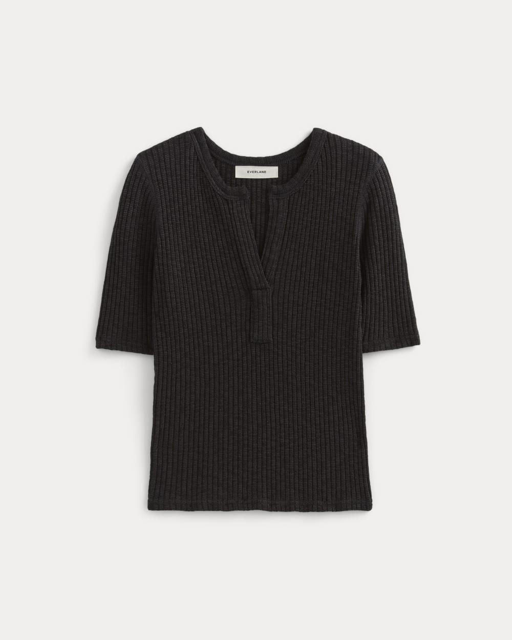 The Rib-Knit Short-Sleeve Henley in Black — alternate view