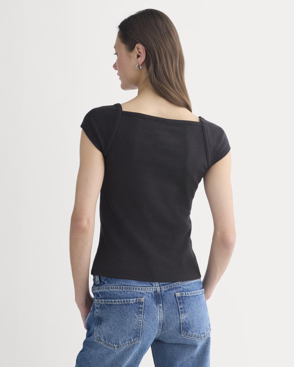 RetroSoft Cotton Square-Neck Tee in Black — detail view