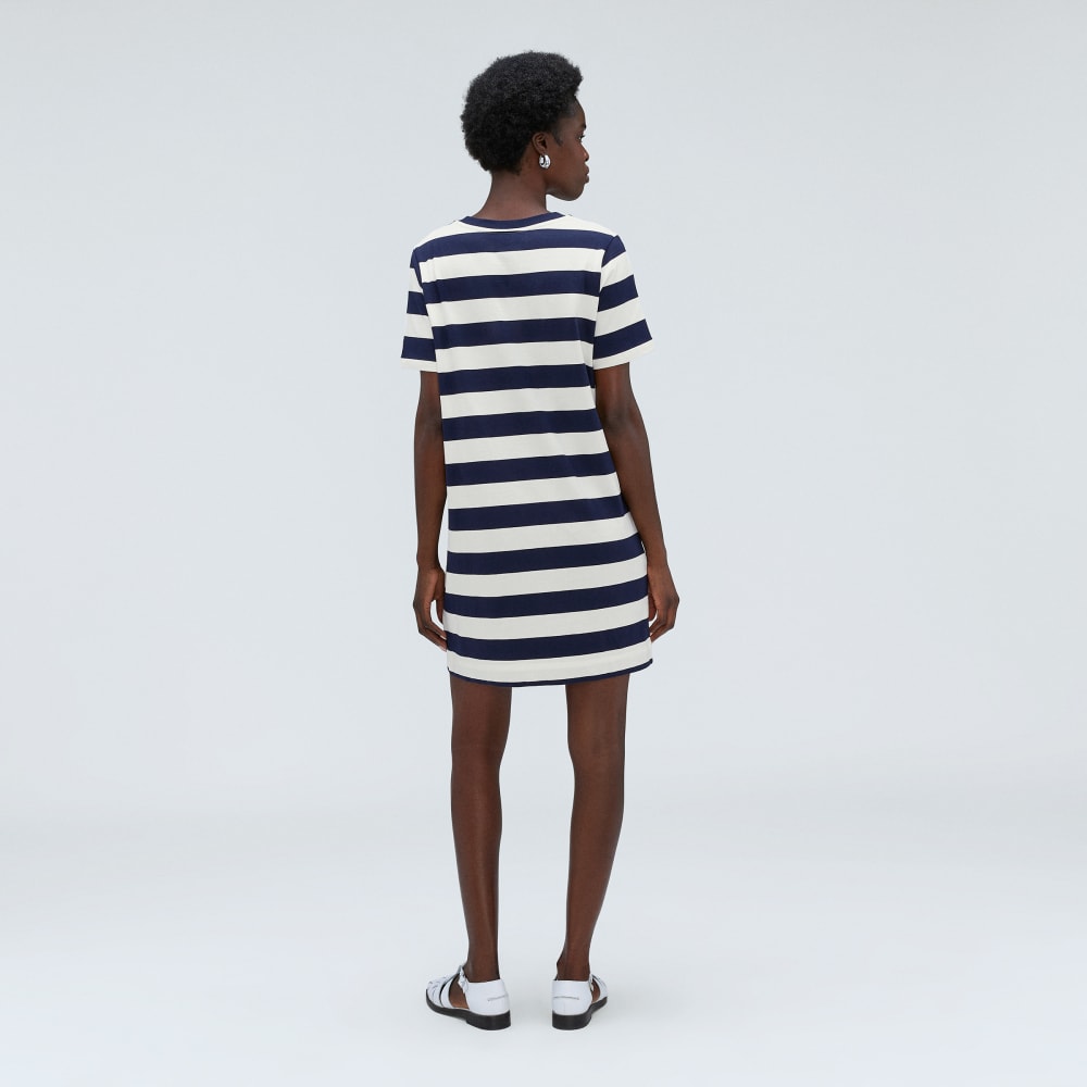 The Organic Cotton Weekend Tee Dress in Navy / Canvas — detail view