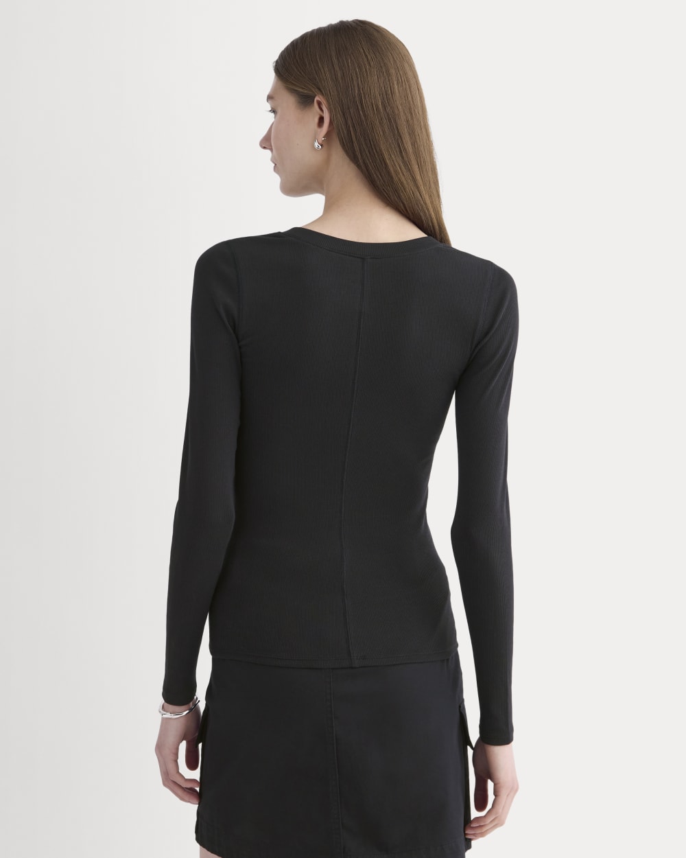 The Luxe Rib Henley in Black — detail view