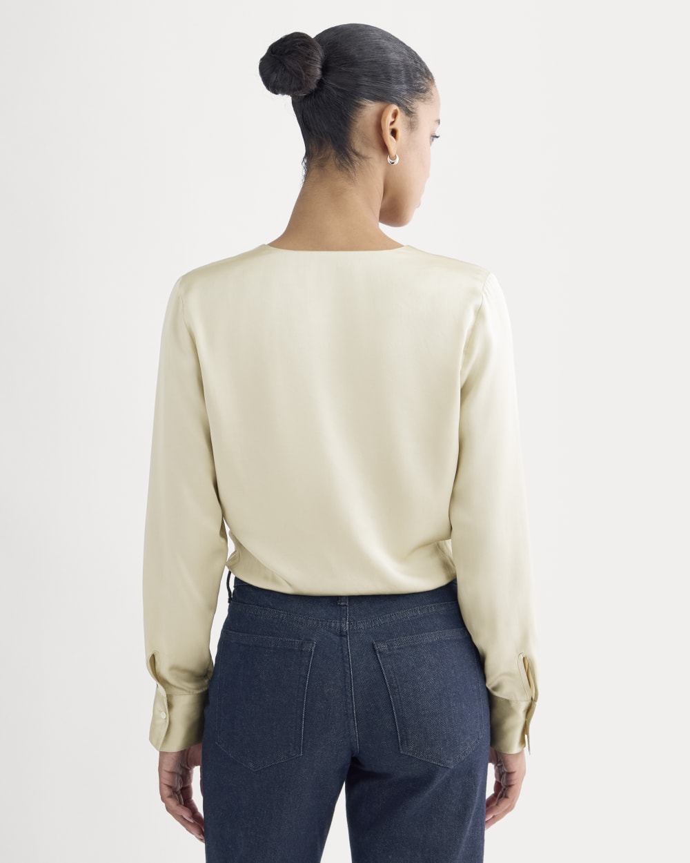 Wrap Top in Silk Charmeuse in Peyote — detail view