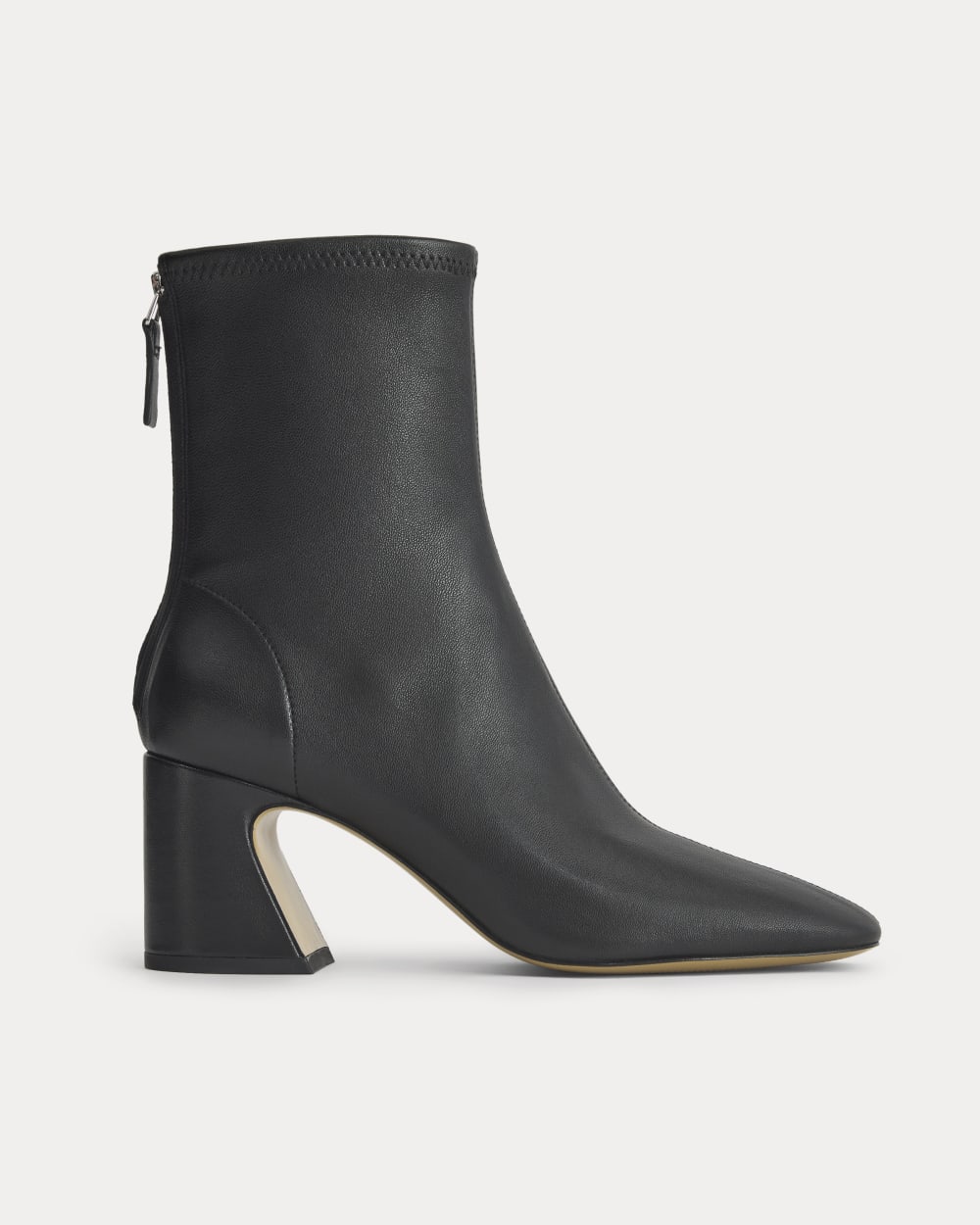Leather Curved-Heel Boot in Black — front view