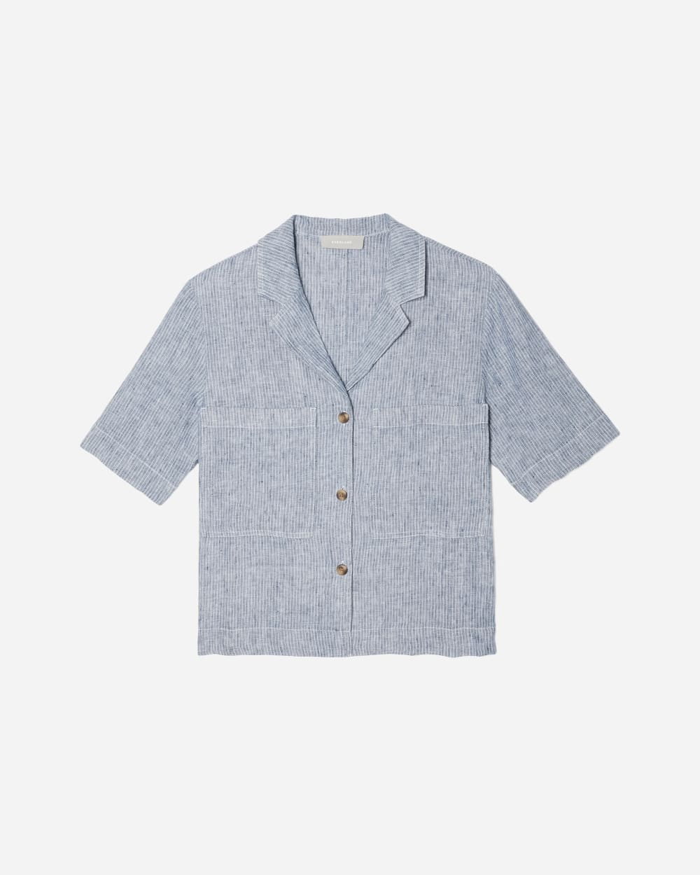The Linen Workwear Shirt in Blue Pinstripe — detail view