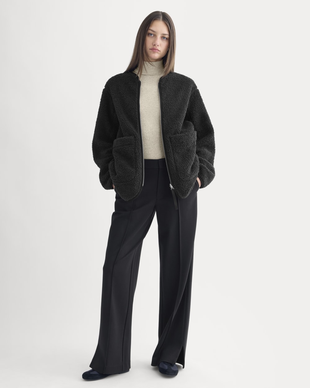 Reversible Teddy Jacket in Black — detail view