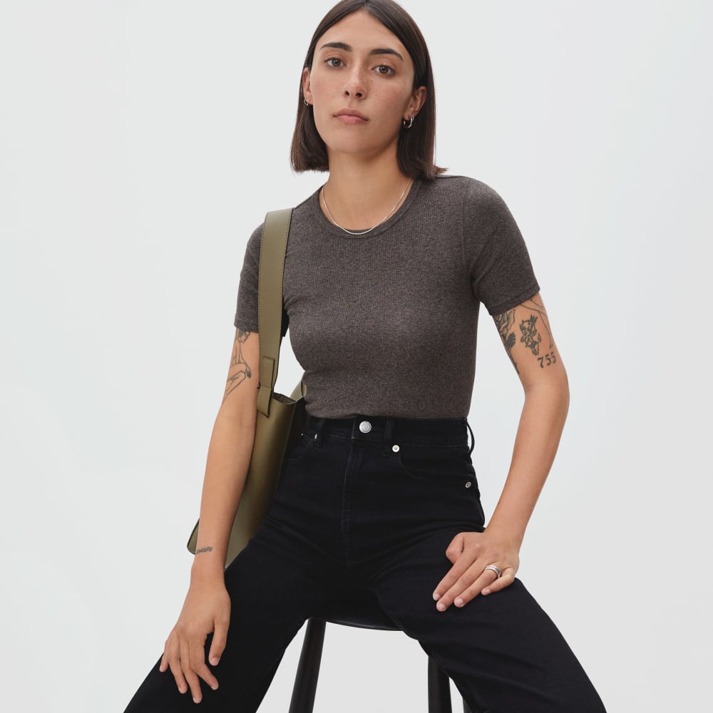 The Pima Micro-Rib Crew Tee in Heathered Fatigue — front view
