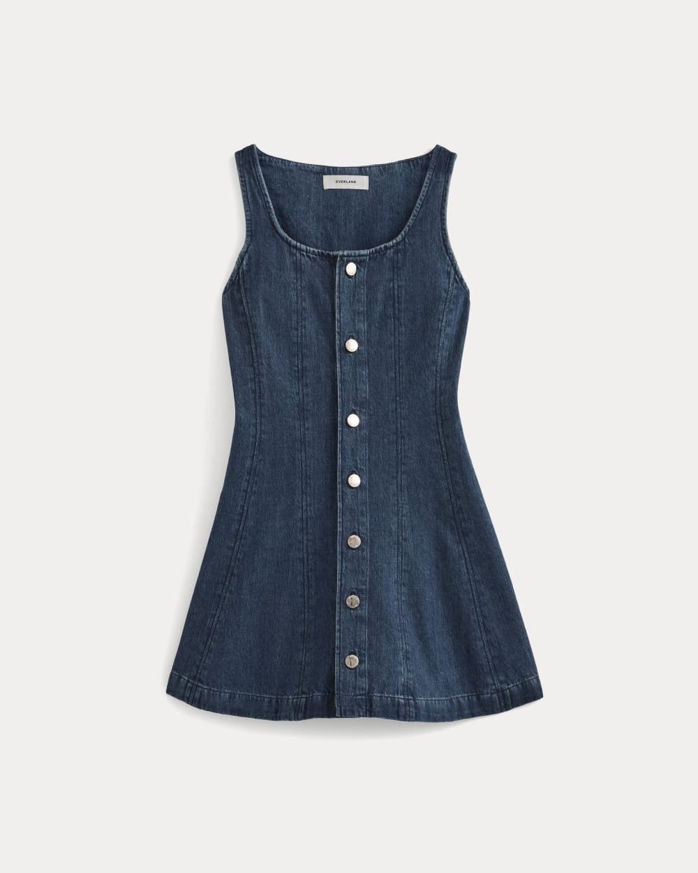 Denim Button-Front Mini Dress in Dark Indigo — alternate view