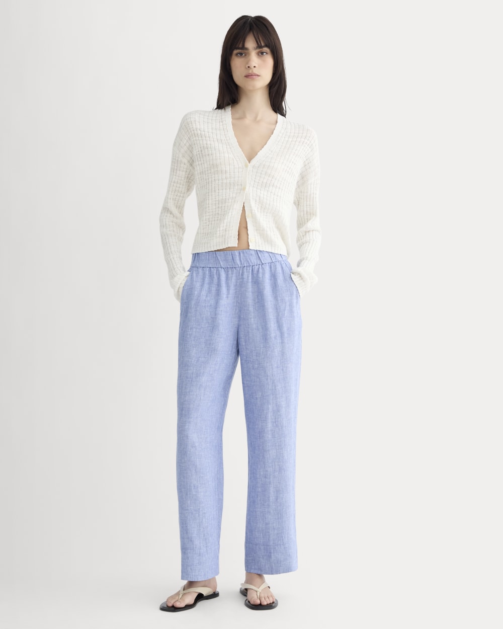 The Linen Easy Pant in Chambray — front view