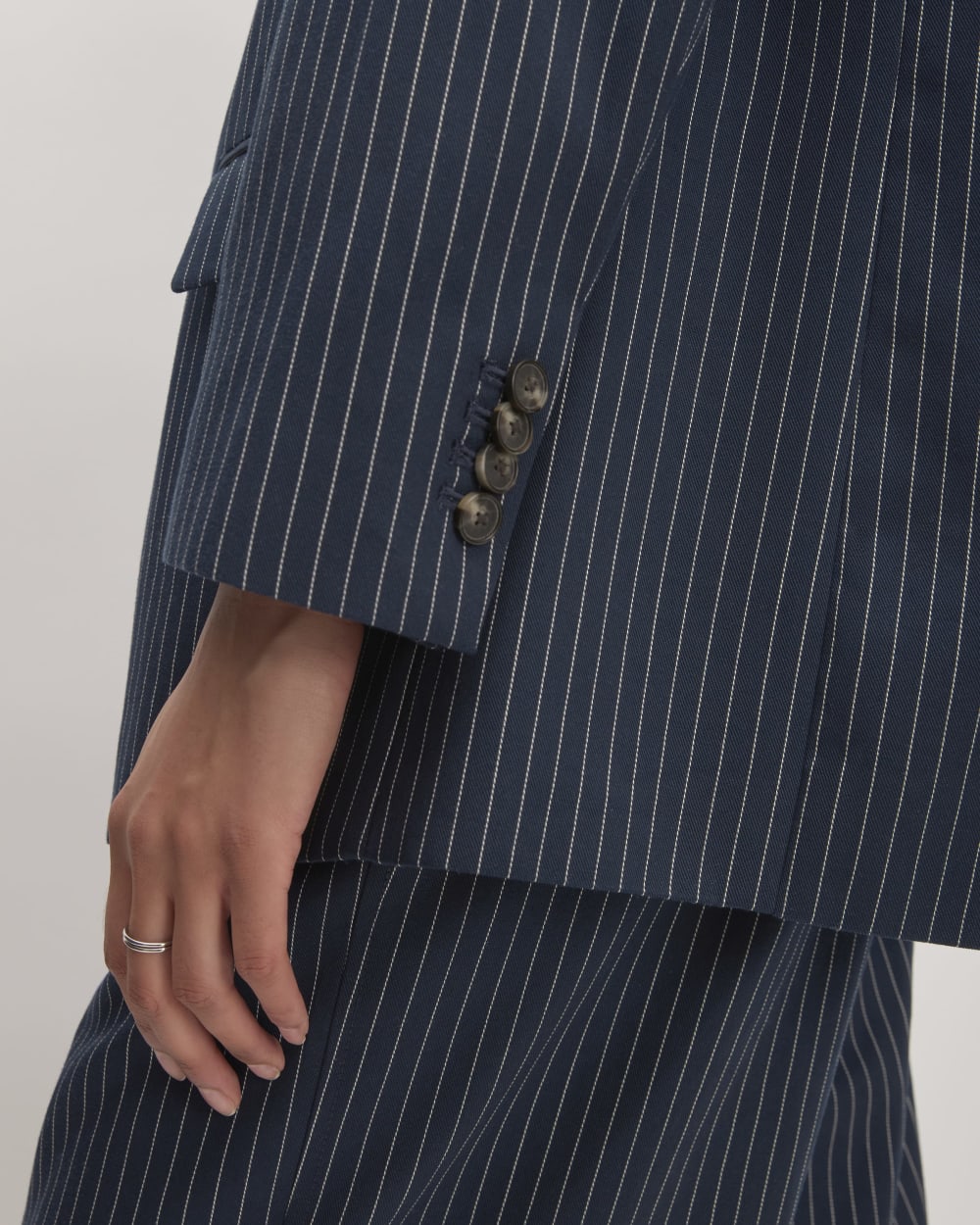 The Oversized Blazer in Buttersmooth in Navy / Bone — detail view