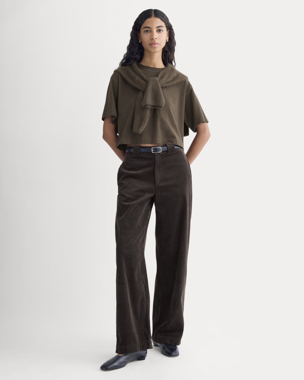 The Premium Weight Cropped Tee in Coffee Bean — detail view