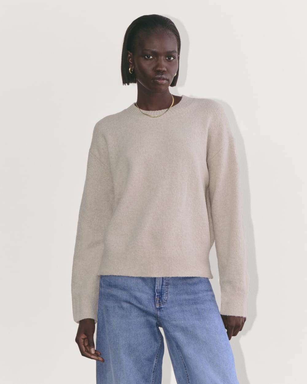 The Cocoon Crew in Plush Cotton in Heather Mushroom — front view