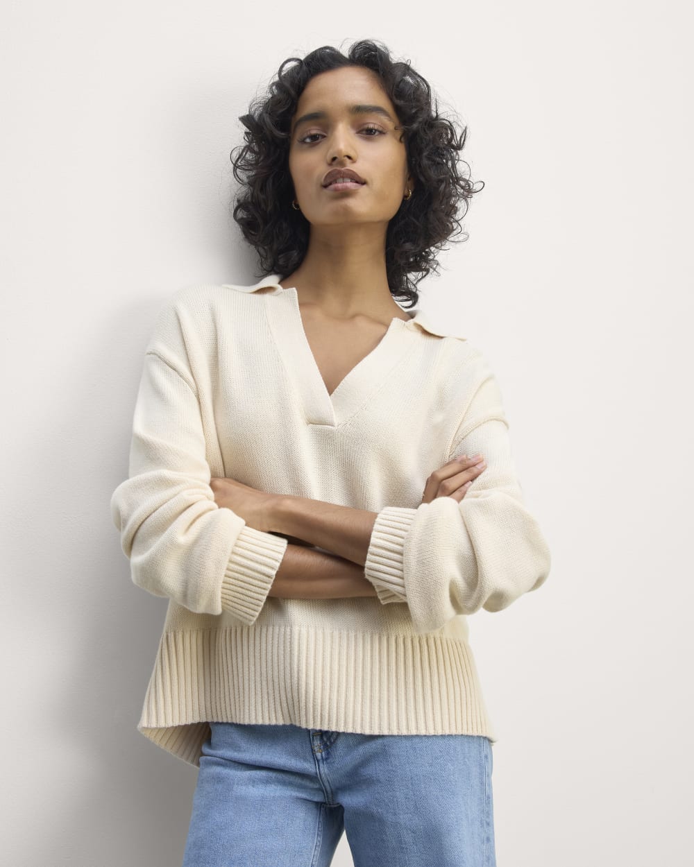 The Boxy Polo in Everyday Cotton in Canvas — front view