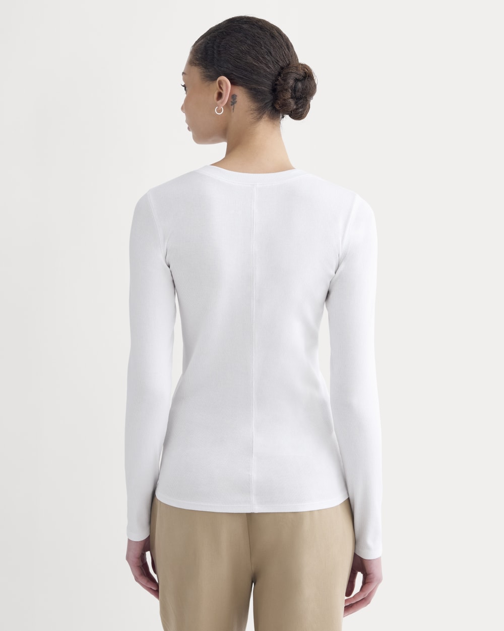 The Luxe Rib Henley in White — detail view