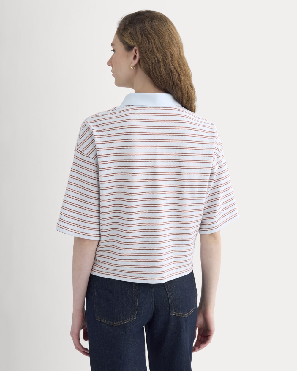 Pique Boxy Polo in Skywriting/Henna/Gardenia — detail view