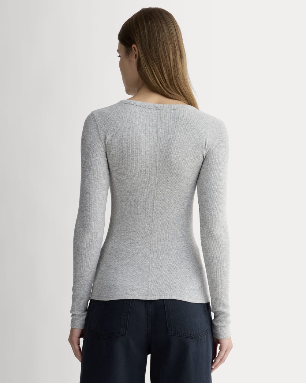 The Luxe Rib Henley in Heathered Grey — detail view