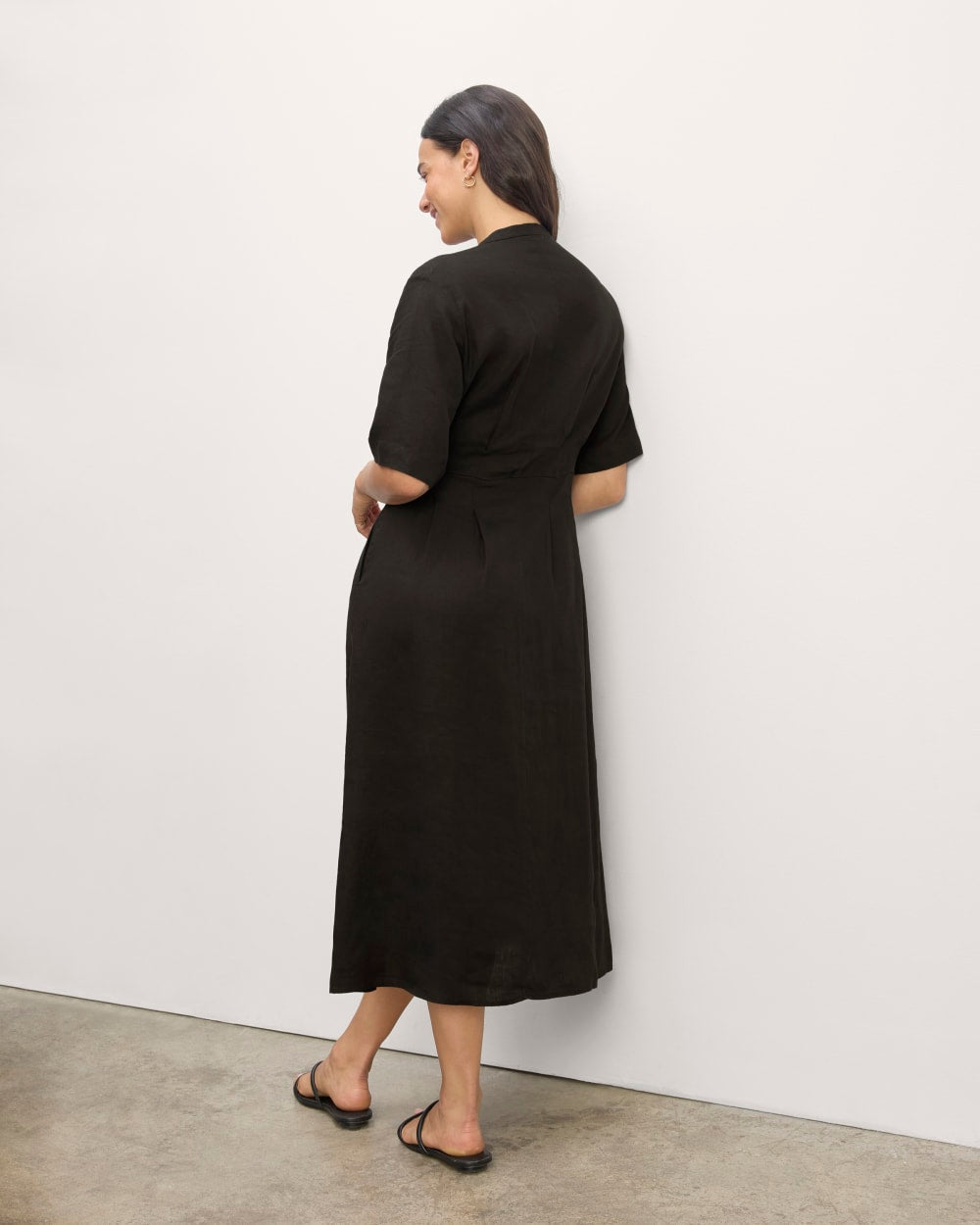 The Frolic Dress in Linen in Black — detail view