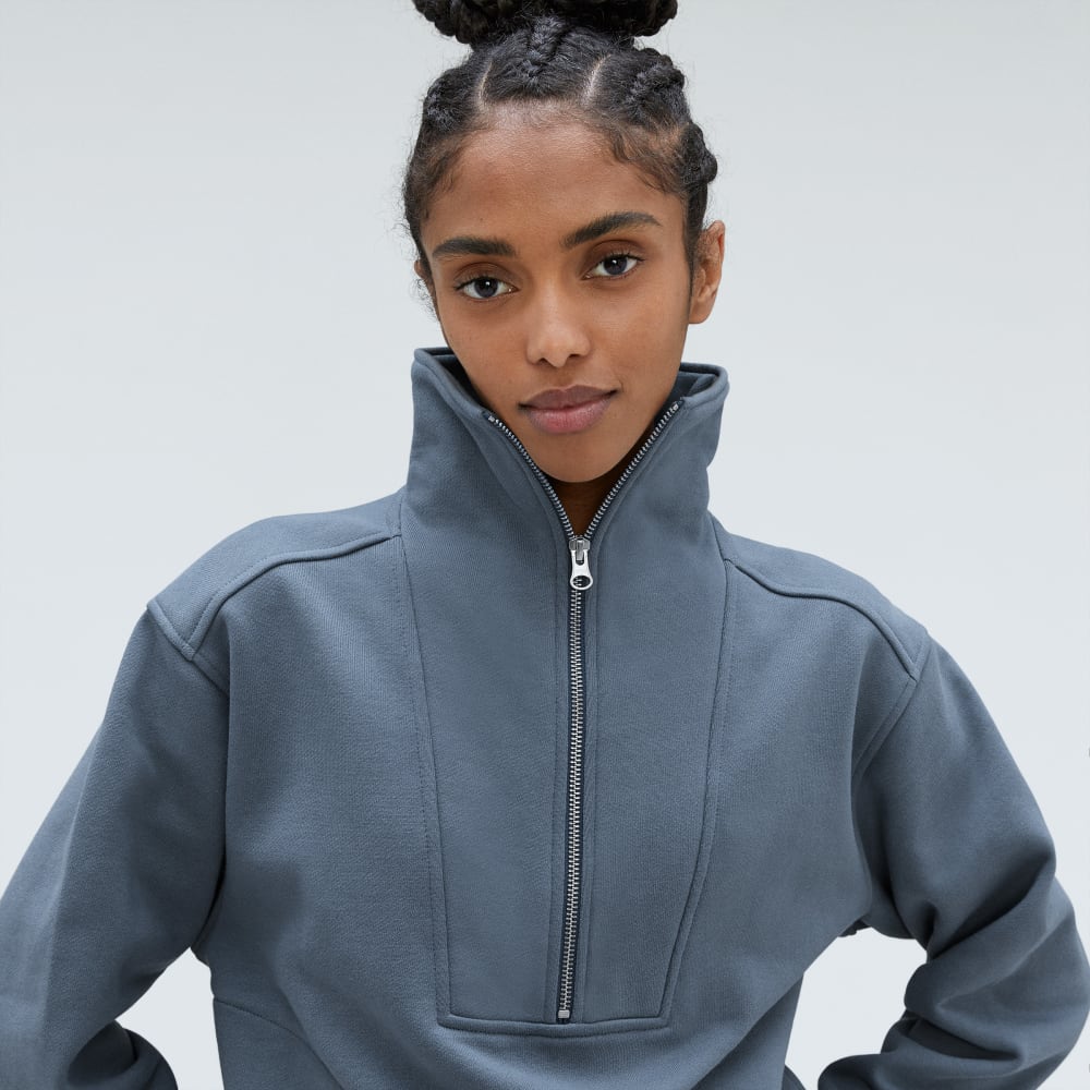 The Track Half-Zip in Faded Blue — detail view