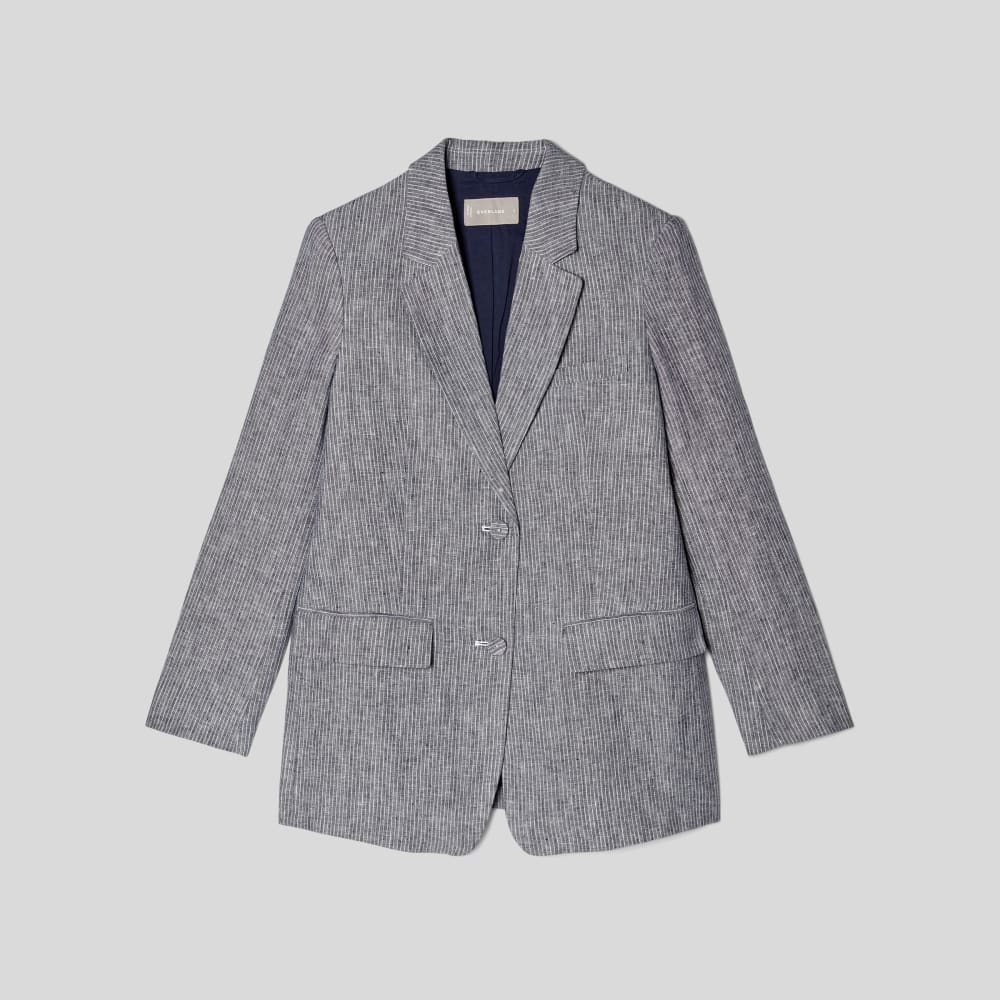 The Oversized Blazer in Linen in Canvas Tan / Navy — alternate view