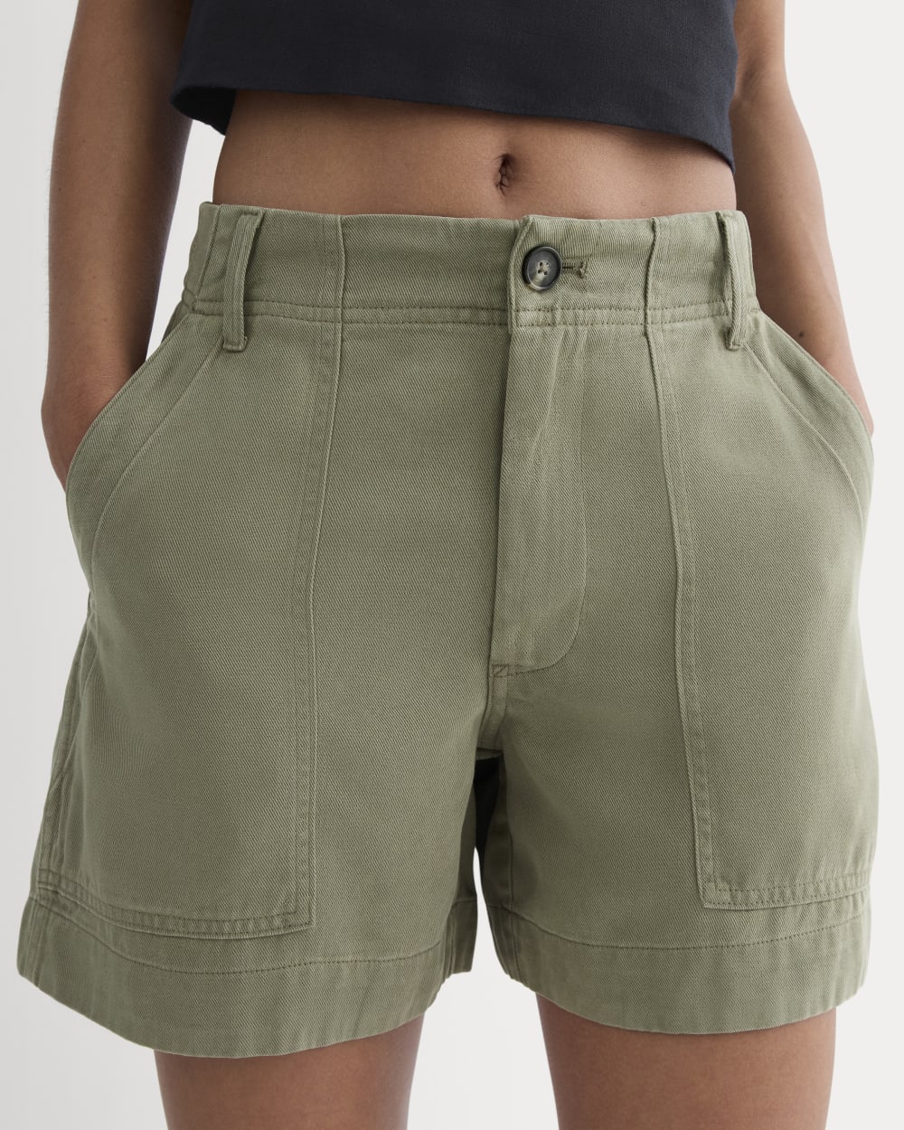 The Utility Short in Buttersoft in Lichen Green — detail view