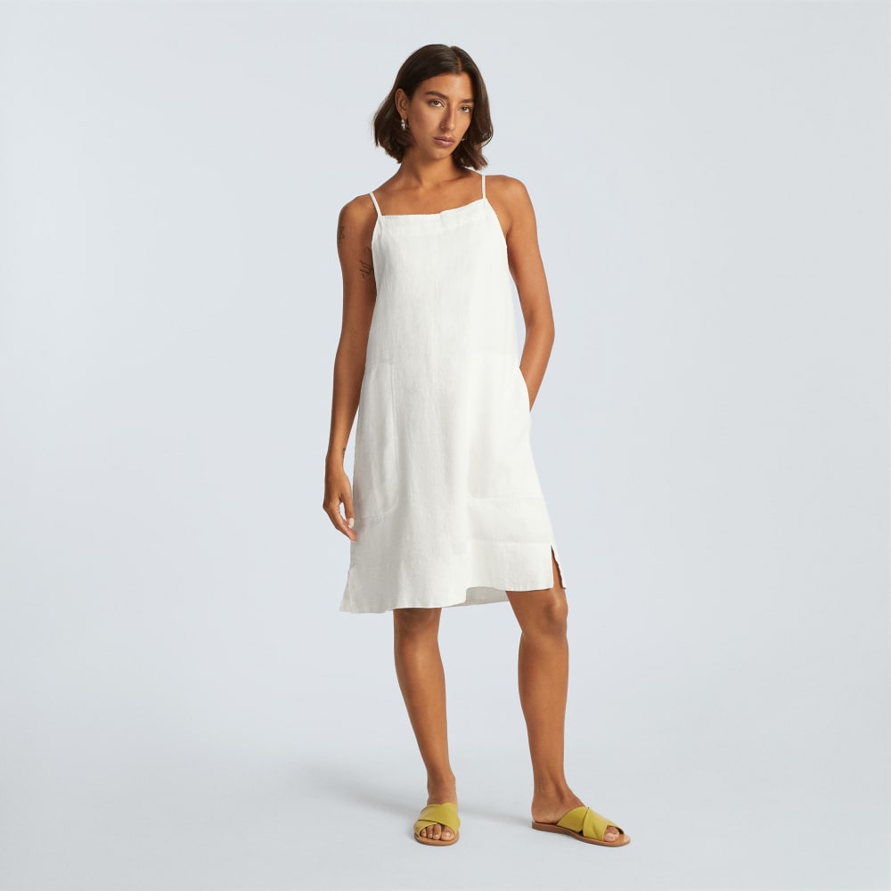 The Linen Apron Dress in White — alternate view
