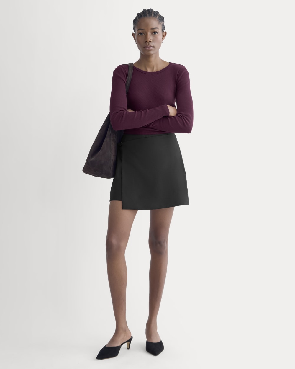 The Luxe Rib Long-Sleeve Crew in Heathered Port Royale — detail view