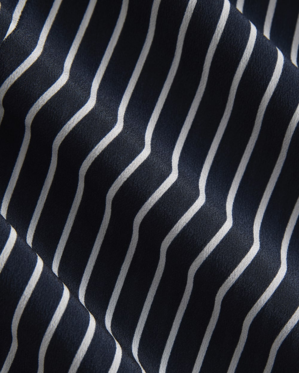 The Must-Have Shirt in Washable Silk in True Navy / Bone Stripe — detail view