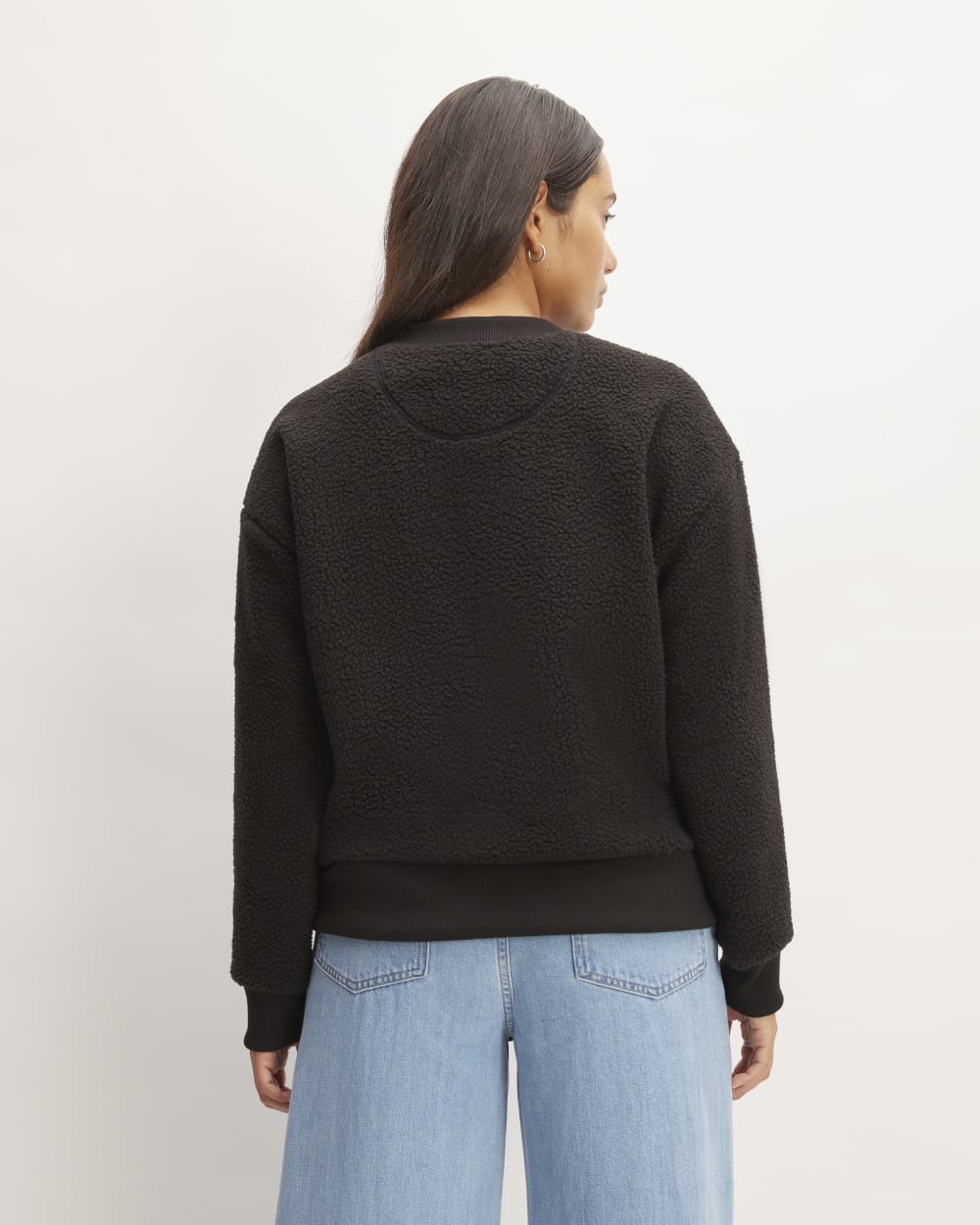The ReNew Fleece Oversized Crew in Black — detail view