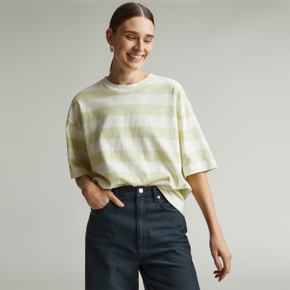 The Premium Weight Relaxed Tee in Seafoam Green / Canvas Tan — front view